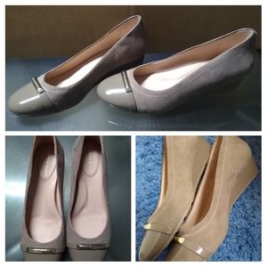 Taryn rose pearl weatherproof suede leather wedges size 7 M LIKE NEW !